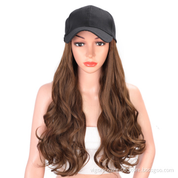 Long Wave curly Baseball Hat Wig Brown Wholesale Black Women Wig Hats Hair Wavy Extensions Wig